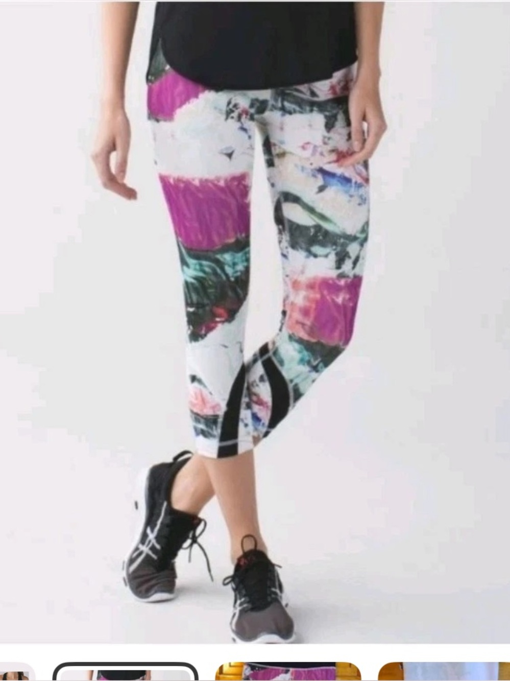 Lululemon Run Inspire Crop II Leggings in White, Pink & Teal Luxtreme Size 4